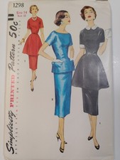 Simplicity 1298 Dress Tunic Top Skirt Sewing Pattern Ladies 14 VTG 50's UC Slim