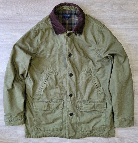 Giacca Lands End Chore uomo L verde campo fienile cappotto velluto a coste orlo foderato a quadri