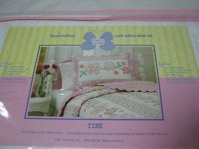 NEW That's Mine Handcrafted Full Sheet Set Tink, Pink Flower NIP