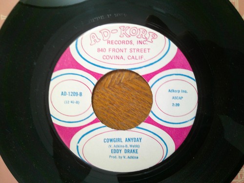 AD-KORP 45 RECORD/EDDY DRAKE/LET'S FALL/COWGIRL ANYDAY/ EX+ COUNTRY