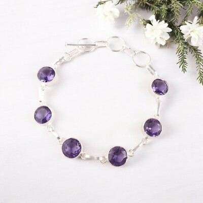 Iolite Gemstone 925 Sterling Silver Handmade Bracelet Jewelry For  Wedding