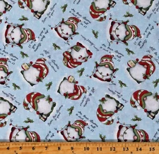 Cotton Gnomes Holidays Gnome for Christmas Blue Fabric Print by the Yard D500.52