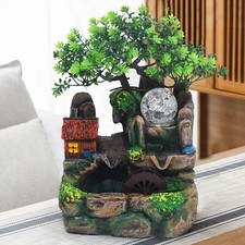 Springbrunnen Zimmerbrunnen Gartenbrunnen Brunnen LED Beleuchtung Grüne Pflanze