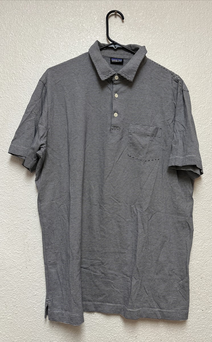 Patagonia 100% Organic Cotton Men's White Blue Short Sleeve Polo