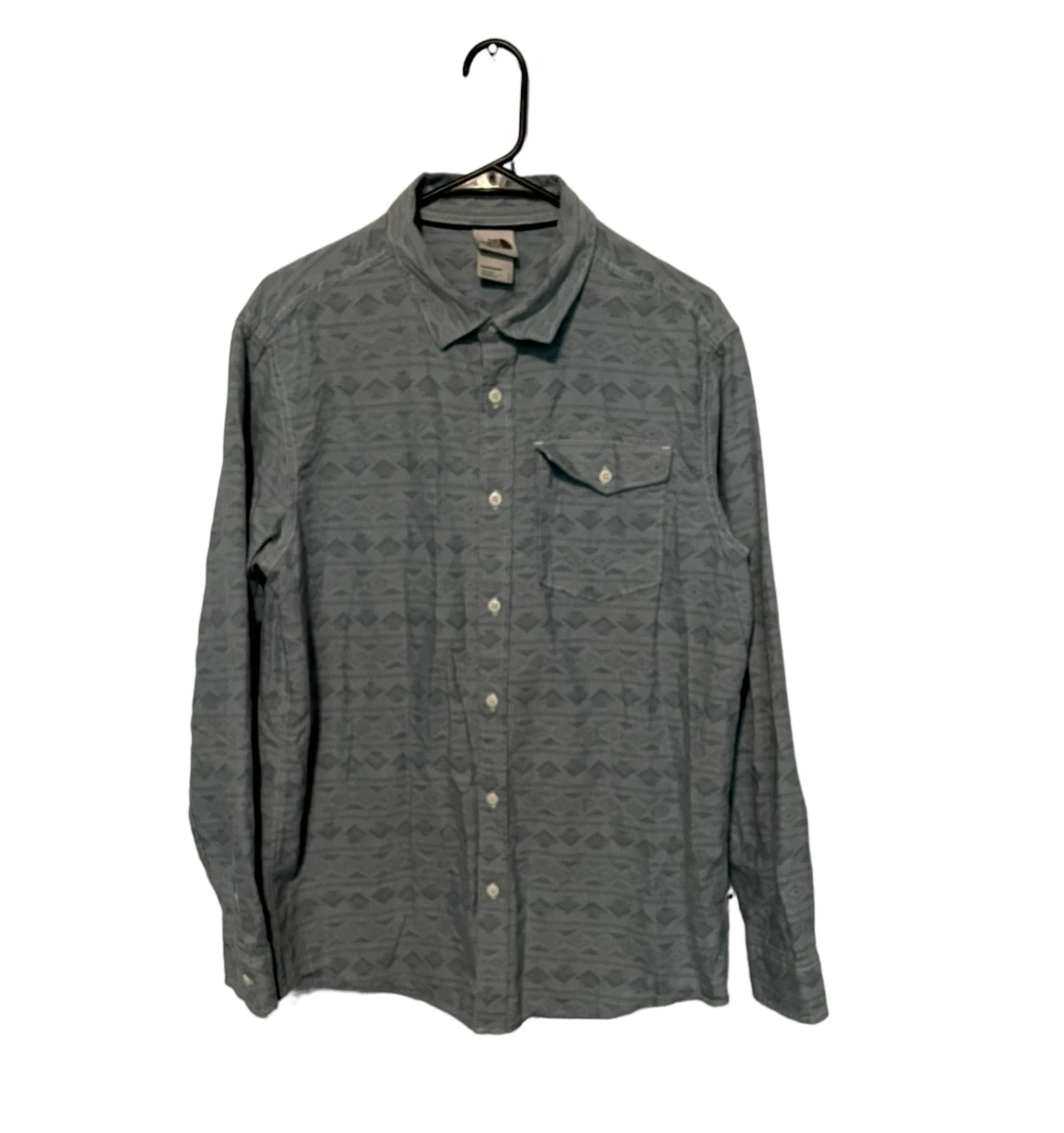 The North Face Shirt Mens Large Blue Long Sleeve Button Up Aztec Print Hiking