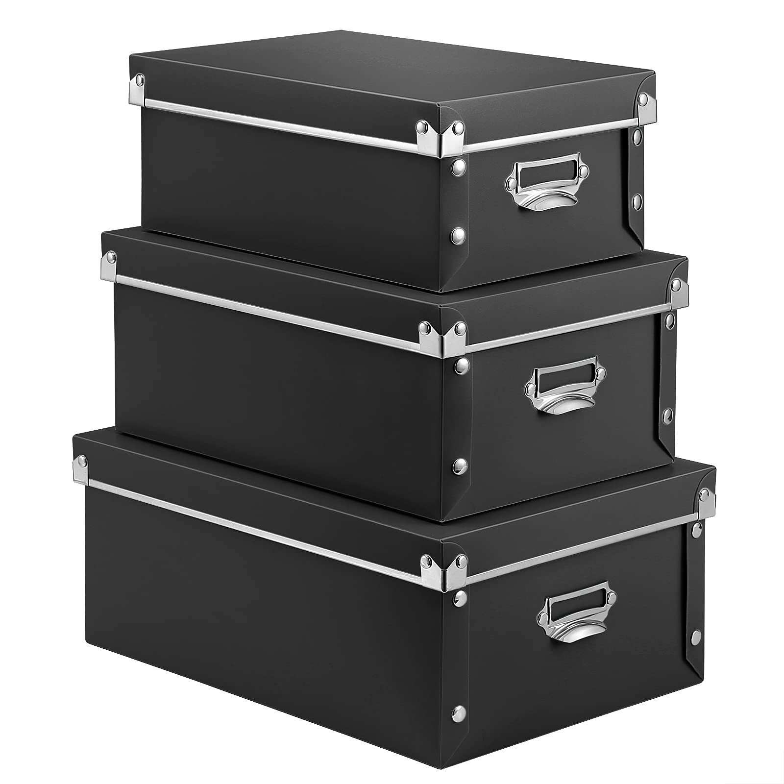 SEEKIND 3-Pack Black Foldable Storage Bins with Lids Space Saving Decorative Organizers