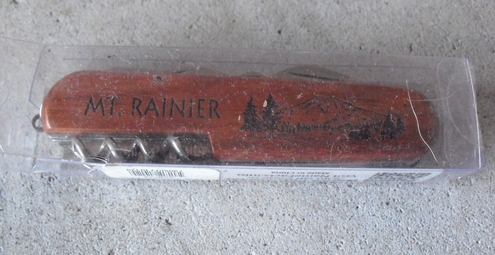 Multi Tool 3 1/2" Pocket Knife Engraved Andrea Mt Rainier Wood Handle