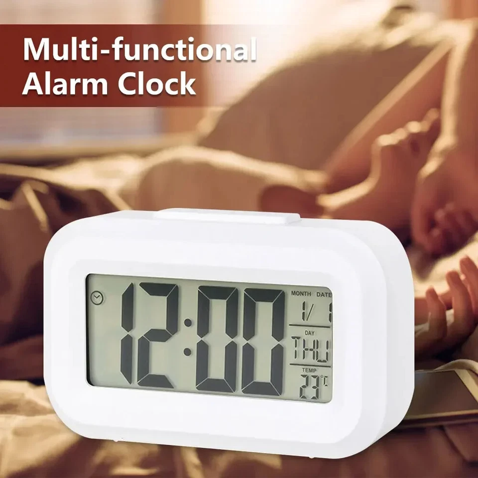 New Digital Bedside LED Snooze Alarm Clock Time Temperature Day/Night Mode Clock - Image 4 of 4