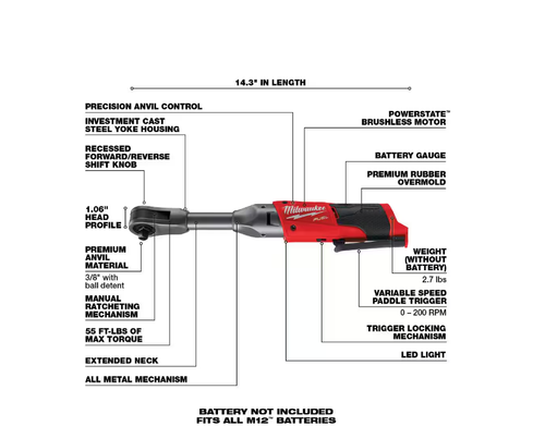 Milwaukee 3/8" Ratchet and Extended Reach Ratchet Combo Kit Cordless (Tool-Only) - Picture 5 of 5