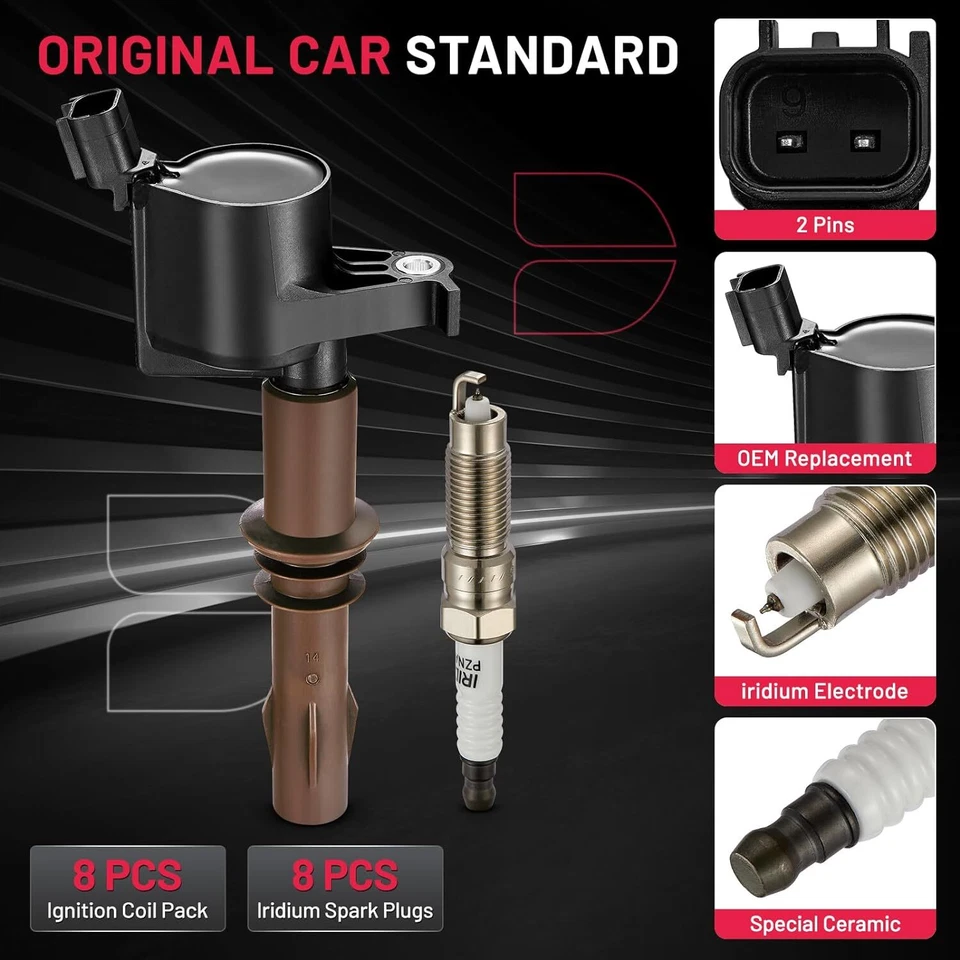 8 Ignition Coils Pack DG521 + Spark Plug For 2015-2016 F-550 Super Duty 6.8L V10 Foto 2 de 4