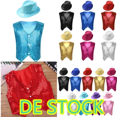 CHICTRY DE Jungen Mädchen Weste Jazz Dance Pailletten Hip-Hop Disco Tanz Show Outfit