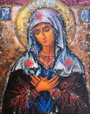 Santa Virgen María 5 x 3,5, Ángeles, Icono, Original, Único en su clase, Antanenka