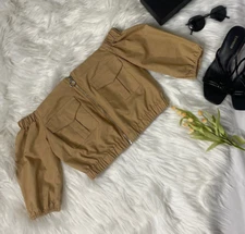 Off the Shoulder Strapless Cargo Crop Top Front Zipper Closure Size Small