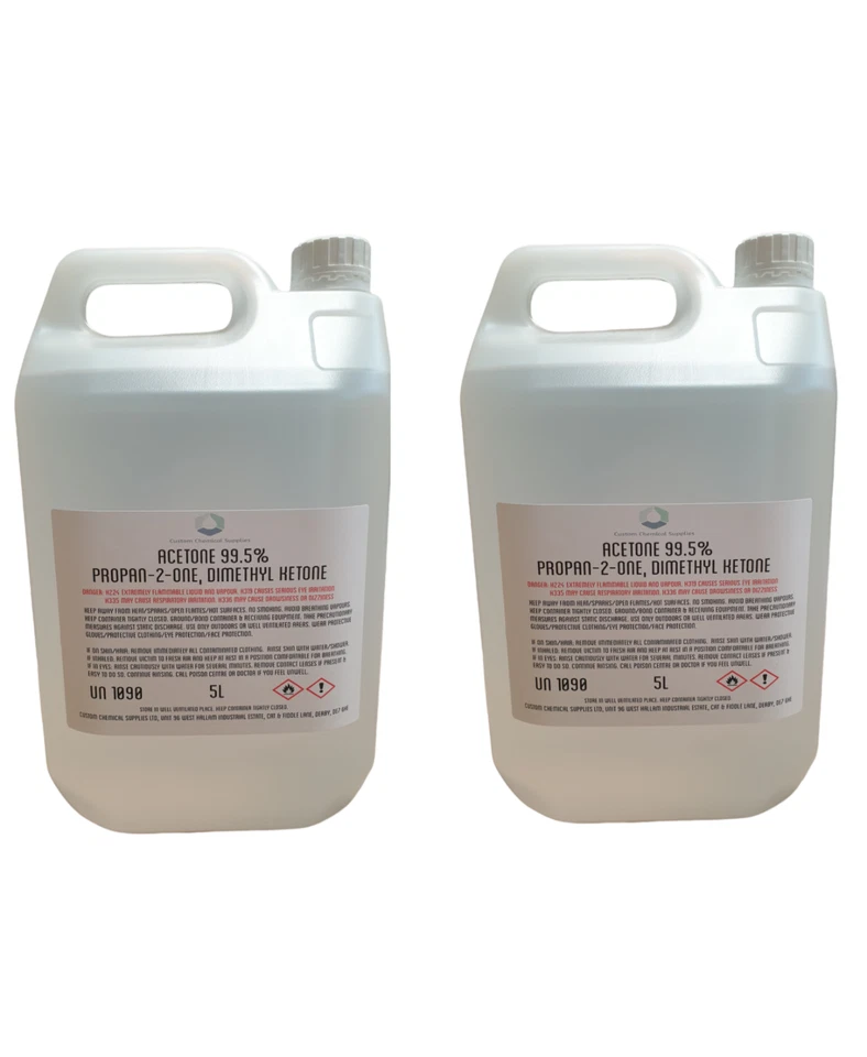 CUSTOM CHEMICAL SUPPLIES PURE ACETONE 10L litres 2 x 5L 99.5% Gel nail polish remover - CHEAPEST