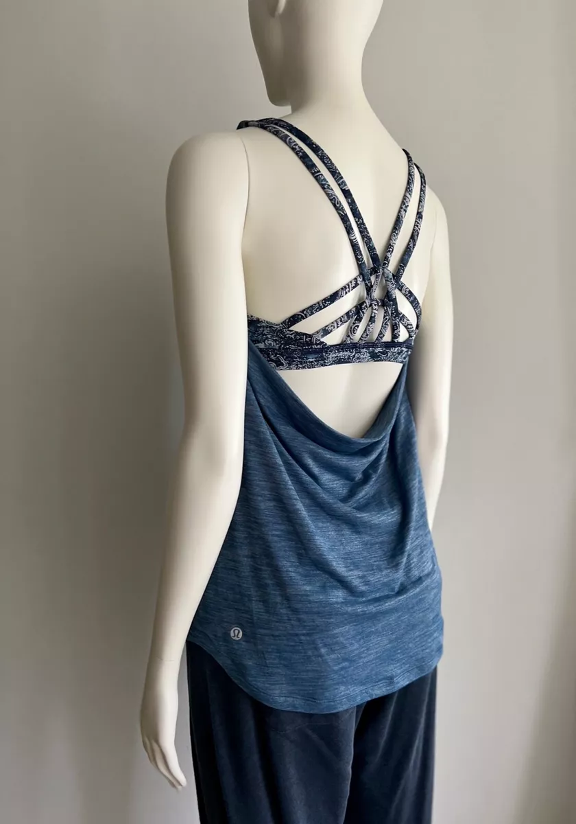 Lululemon Tank Top Strappy Shelf/Built-in Bra: Blue, Sweat-wicking