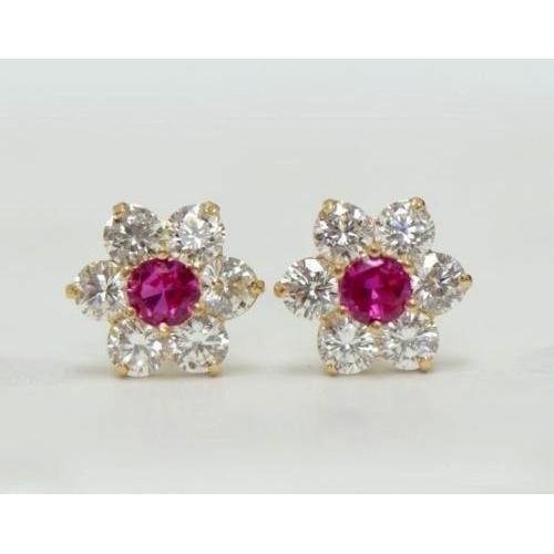 14k Yellow Gold Flower CZ Stud Earrings - Afbeelding 21 van 24