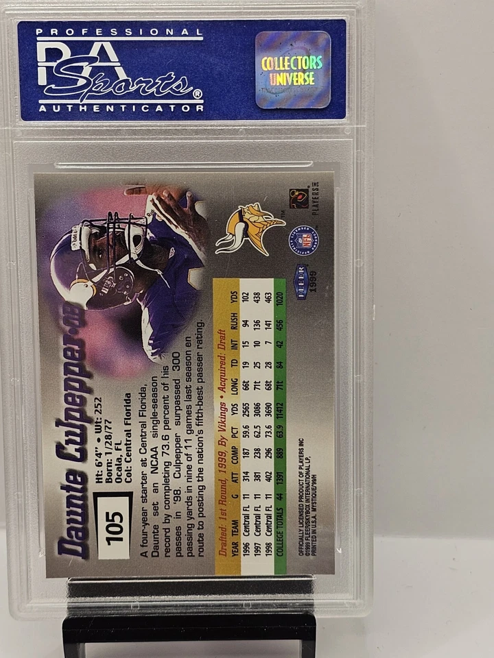 1999 Fleer Mystique DAUNTE CULPEPPER #/2999 Rookie PSA 9 Mint #105 Minnesota  - Image 2 of 3