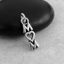 925 Sterling Silver Mom Charm - Mother's Day Charm - Mom Heart Charm Jewelry