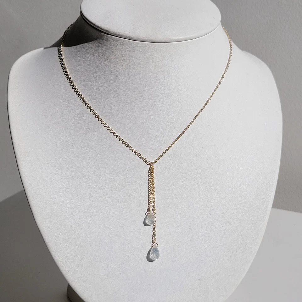 collier pendentif or gold filled 14ct pierre précieuse briolettes pierre de lune - Photo 3/4