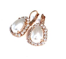 Earrings By Mariana Woman Elegance Pear Shape Pearl and Clear Swarovski Crystals