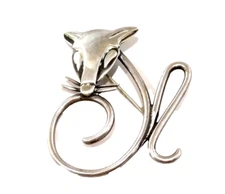 Vintage Taxco Mexico Modernist Sterling Silver Fox Pin Delfino Style Animal Pin