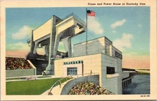 Crane Power House Kentucky Dam US Flag Tennessee River linen 1948 postcard P11