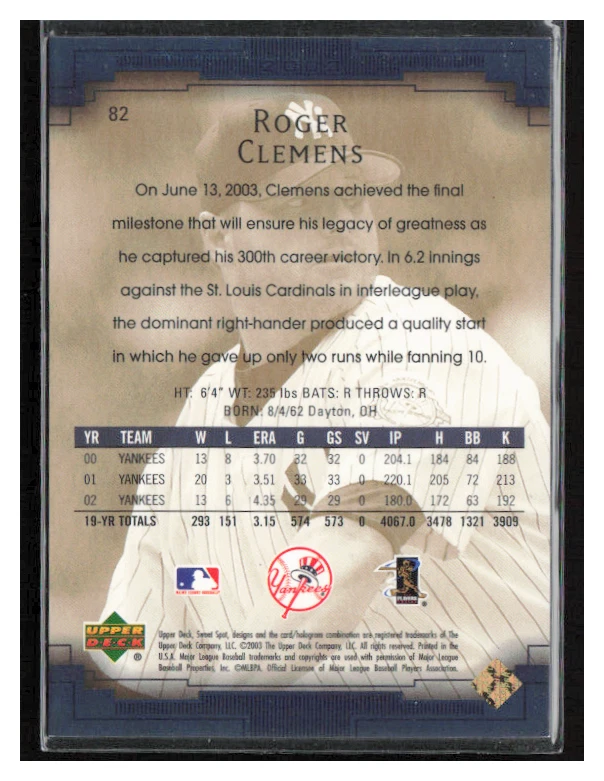 2003 Upper Deck Sweet Spot #82 Roger Clemens - Image 2 of 2