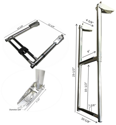 Marine Boat Stainless Steel 2 Step Telescopic Ladder Swim Step Over Platform 