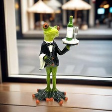 Waiter Frog Statue Desktop Ornament Funny Creative Modern Decorative Figurine