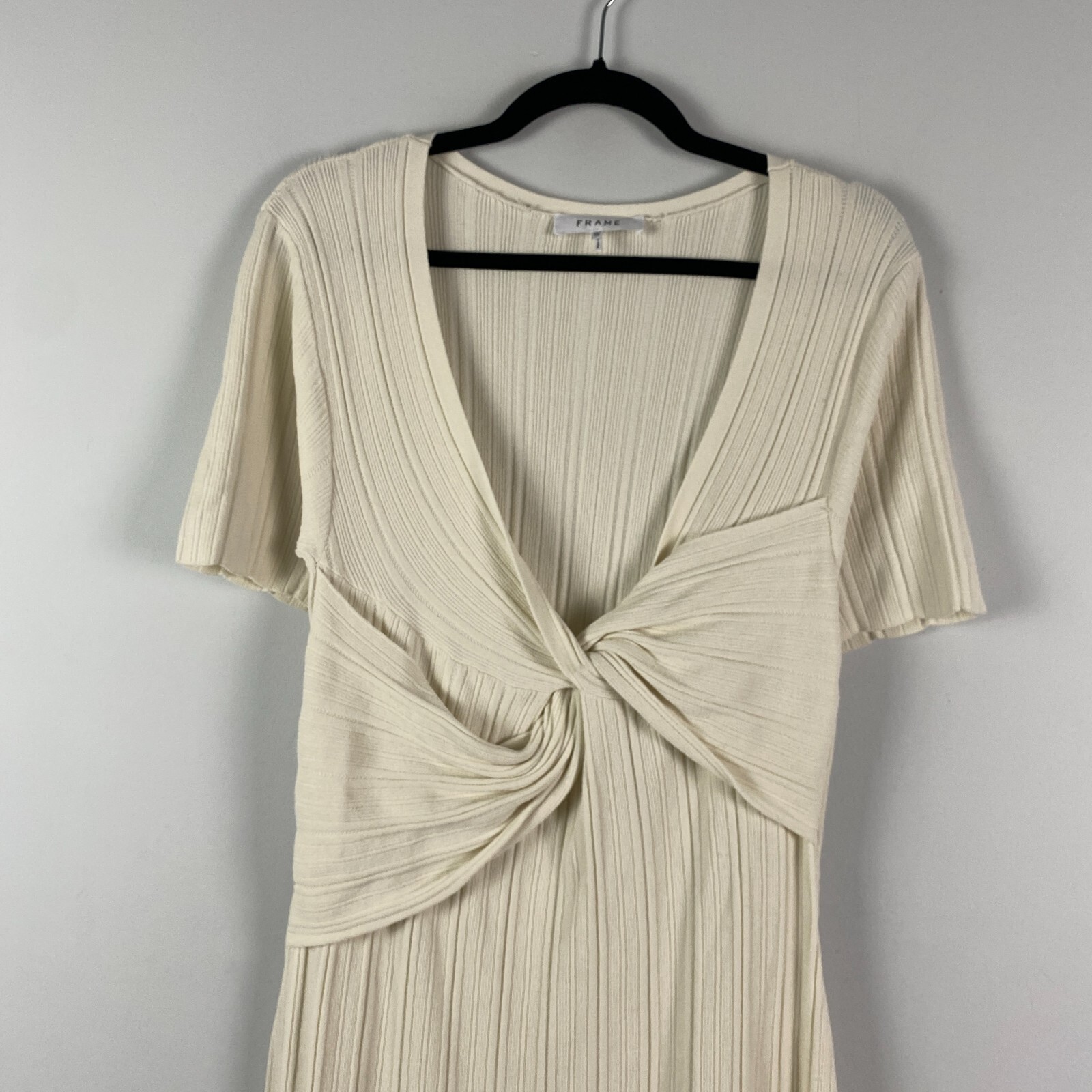 FRAME Twist-Front Rib Knit Midi Dress Size XL Bon… - image 2