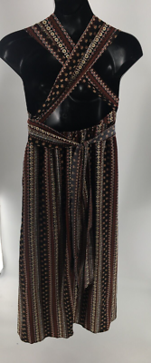 Women's Shein Paisley Print Black Brown Mutli Way Maxi Dress Size