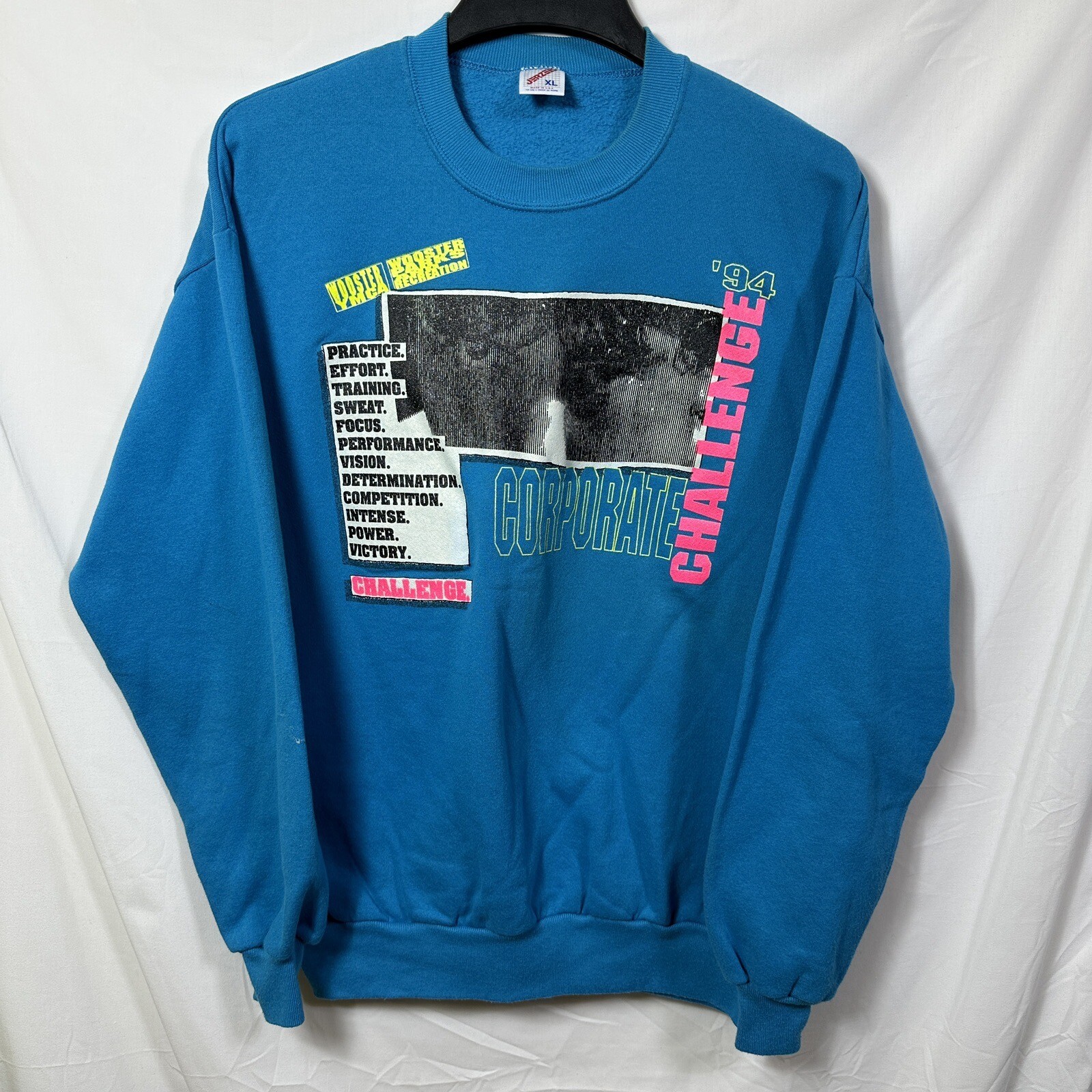 Vintage Wooster YMCA Corporate Challenge 94 Men's XL Teal Sweatshirt Parks & Rec