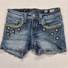 Miss Me Neon Daisy Shorts Girls 14 Rhinestones Embroidered Frayed Hem Cut Off