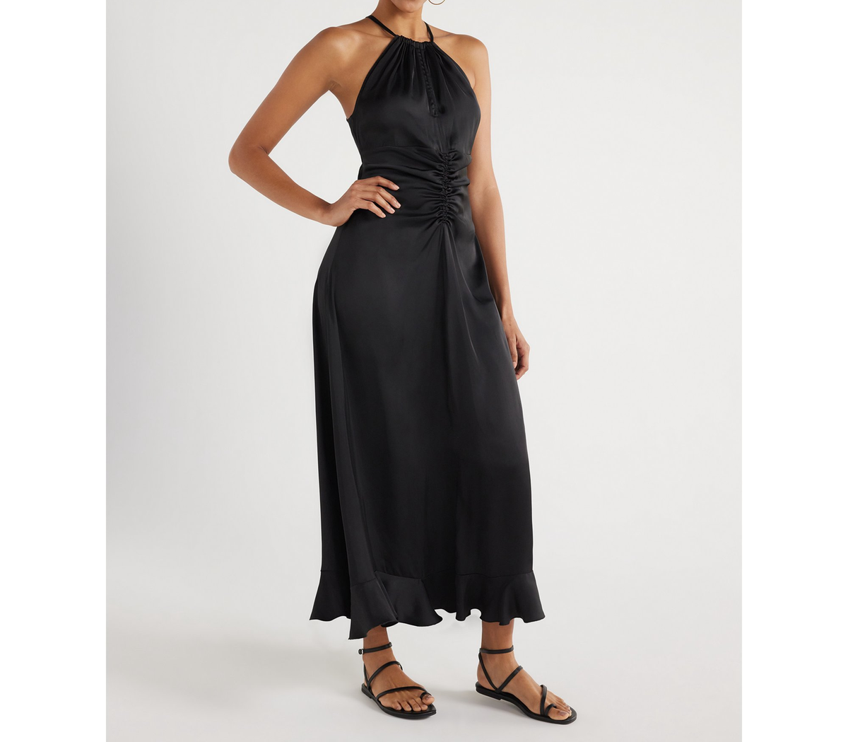 Scoop Womens Ruched Halter Dress Black Soot Size M | eBay