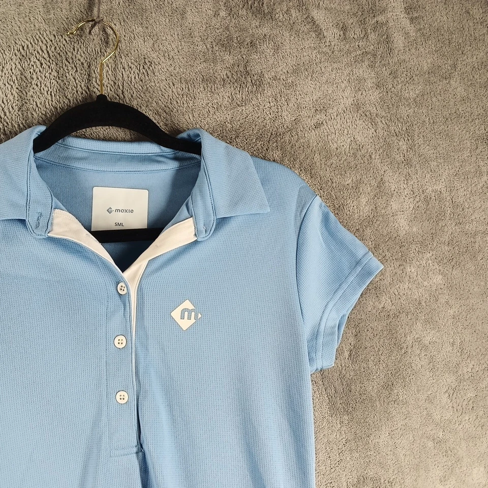 Polo de golf MOXIE para mujer talla PEQUEÑA (4-6) Henley pulóver tejido informal azul Foto 3 de 4