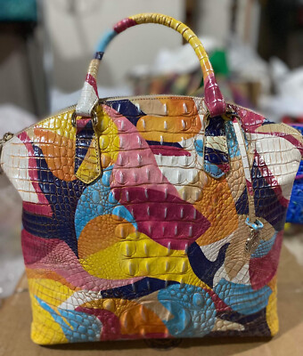 $395 NWT BRAHMIN Expression Melbourne LARGE DUXBURY SATCHEL yellow blue  pink