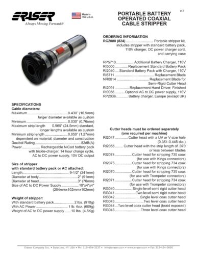 Pelacables coaxiales portátiles ERASER 824 (CRC2000 Ser# WS361 y RI2010) - 4027 - Imagen 8 de 13