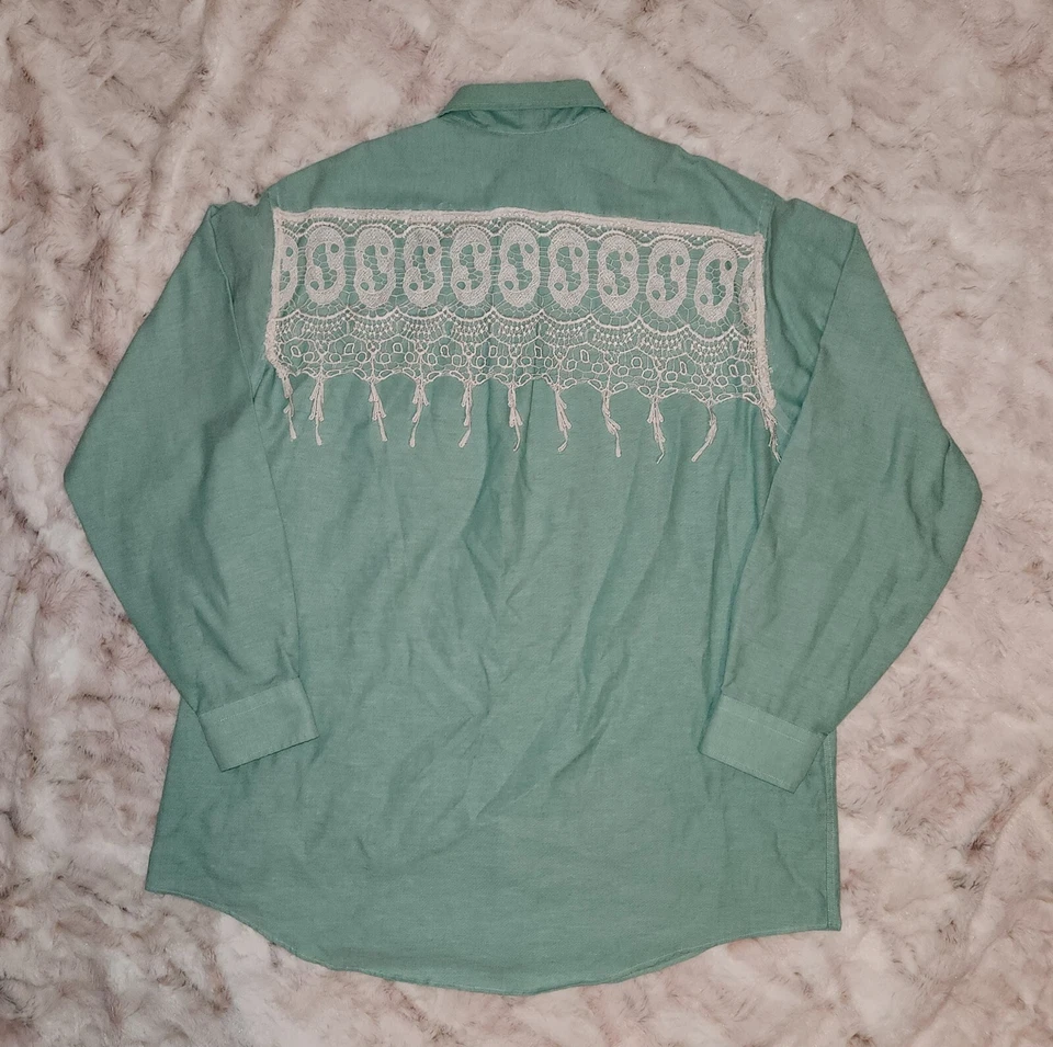 Camisa Oxford Stafford Para Hombre Abotonada Manga Larga Verde Claro Western Personalizada  Foto 2 de 4