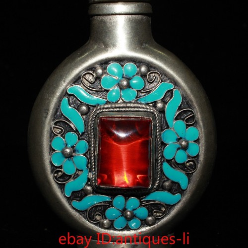 Chinese Collectible White Copper and Gemstone Cloisonné Snuff Bottle - 第 7/10 張圖片