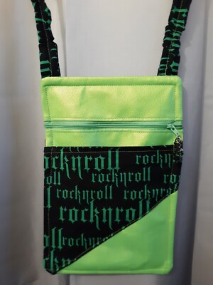 New ROCK N ROLL Vinyl Crossbody Purse Shoulder Bag Black Bright Green Punk Rave 