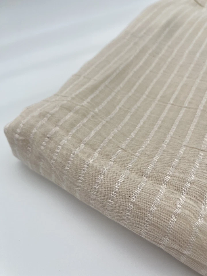 Striped Sheer Gauze Textured Silk Cotton Fabric By 2 Meters. - Image 3 of 4