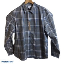 CALVIN KLEIN Shirt Mens Medium Urban Grey Plaid Lightweight Cotton Blend NEW