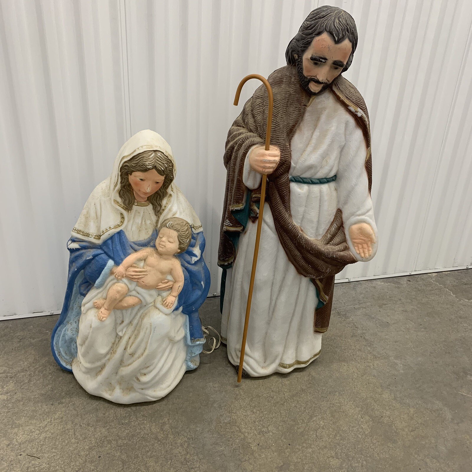 Vintage Christmas Nativity Joseph Mary & Jesus Blow Mold Set WORKING