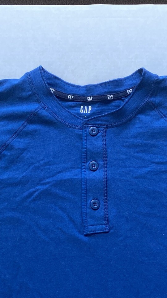 GAP Mens Size Large Blue Henley 3 Button Down Shirt Long Sleeve EUC eBay