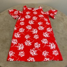 Ann Taylor Loft Womens Red Floral Round Neck Cold Shoulder Shift Dress Size 0