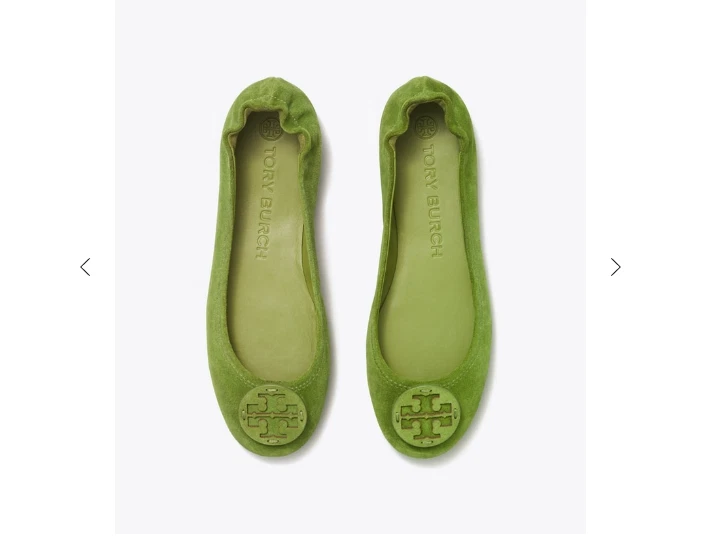 Tory Burch Minnie Travel Ballet Flats Slip on Green Real Suede Leather Size 10.5