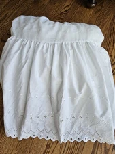 Pair (2) Vintage TWIN Bedskirts White Eyelet Embroidery Cotton 14.5" drop USA