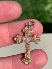9ct gold engraved cross pendant antique 1907