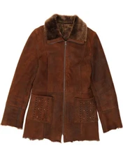 VINTAGE Womens Shearling Coat IT 42 Medium Brown Leather RT04
