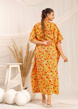 Floral Block Print Kaftan Cotton Lounge Dress Boho Style  One Size  Boho Resor